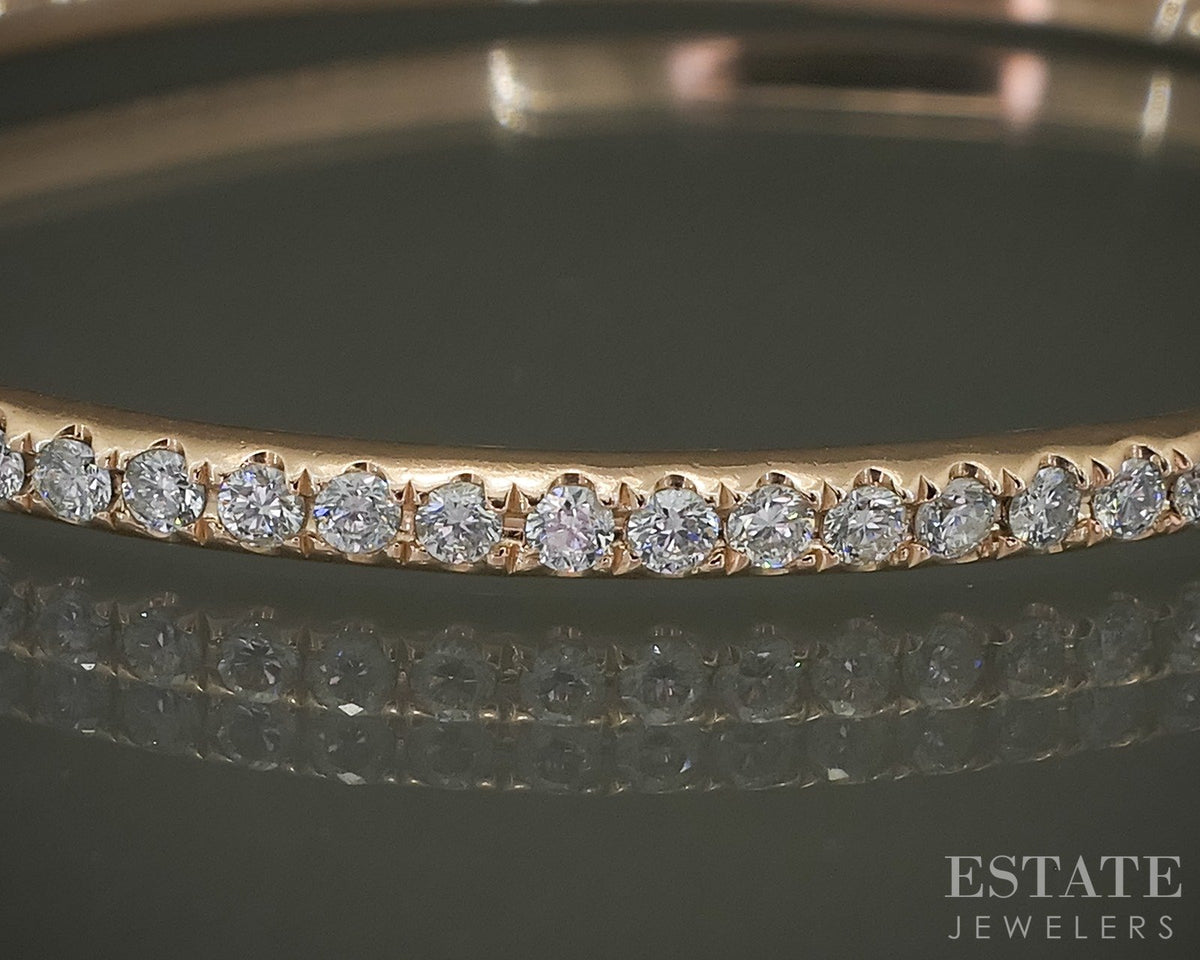 14k Rose Gold Round Natural .78ctw Diamond Hinged Bangle Bracelet 8.2g p27561