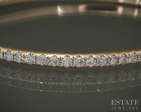 14k Rose Gold Round Natural .78ctw Diamond Hinged Bangle Bracelet 8.2g p27561