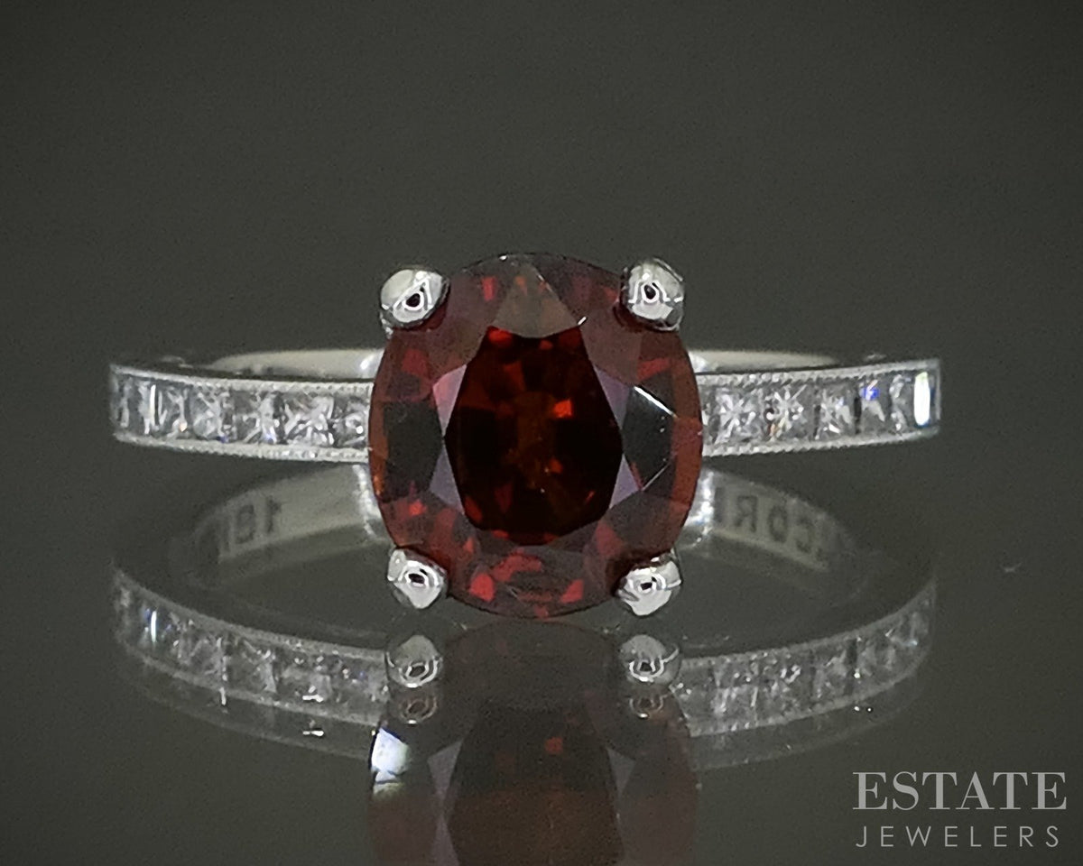 18k White Gold Natural Spessartine Garnet & Diamond Tacori Ring 4.6g p31042