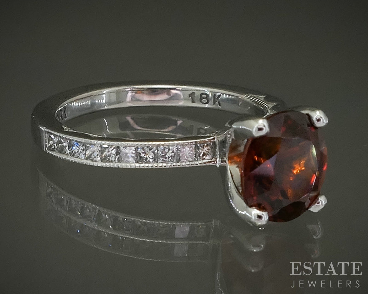18k White Gold Natural Spessartine Garnet & Diamond Tacori Ring 4.6g p31042