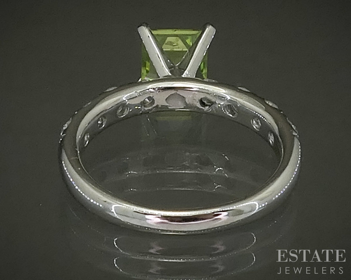 14k White Gold Square 1.09ct Natural Peridot & Diamond Ring 3.5g p31043