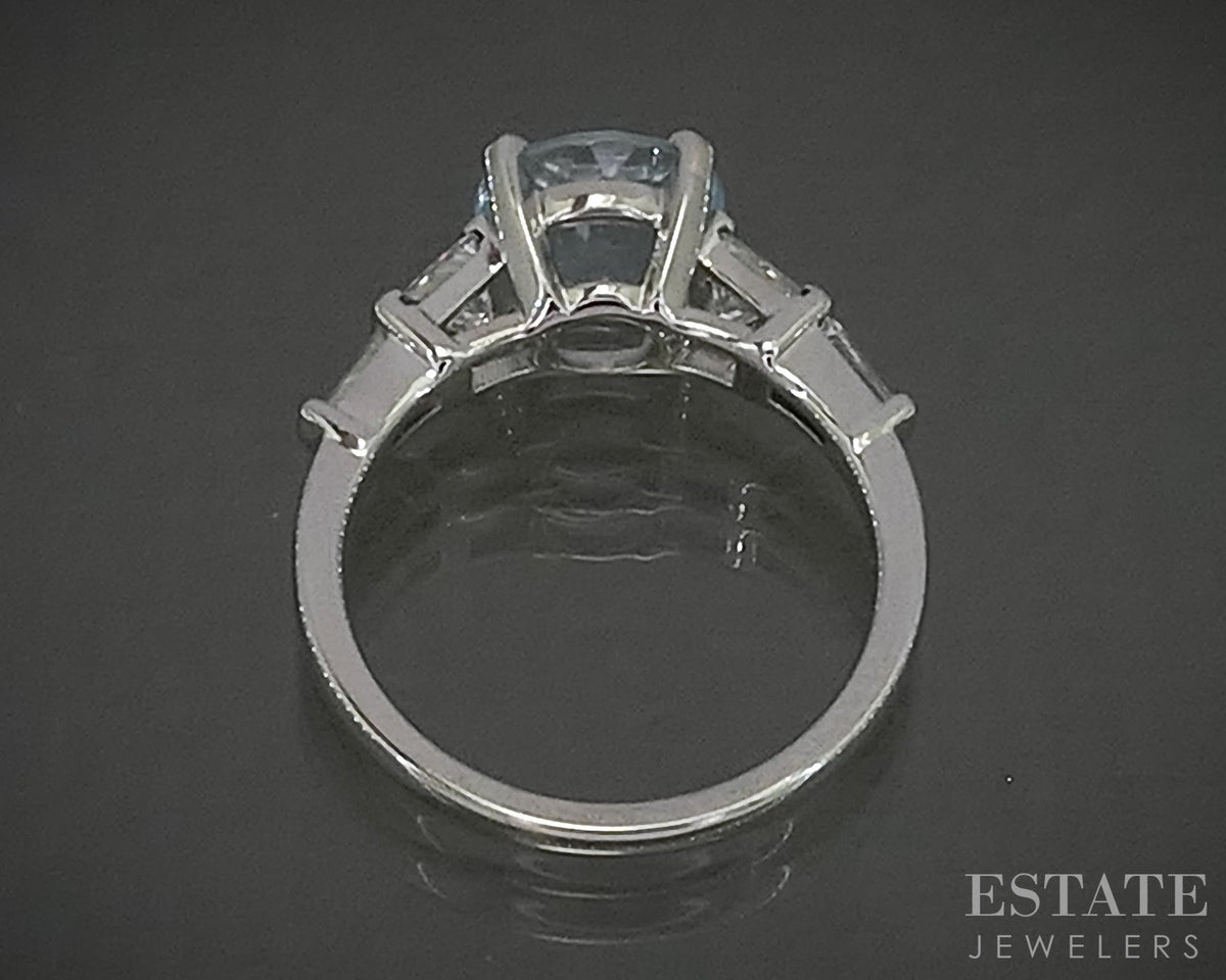 14k White Gold Round Natural 1.54ct Aquamarine & Diamond Ring 3.5g p31123