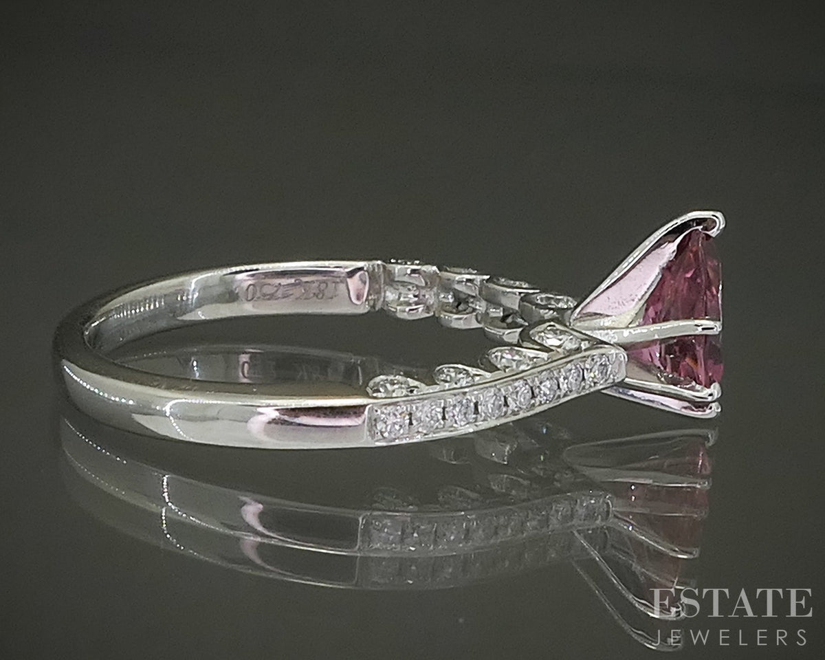 14k White Gold Pear Natural Pink Tourmaline & Diamond Ring 3.5g p31127