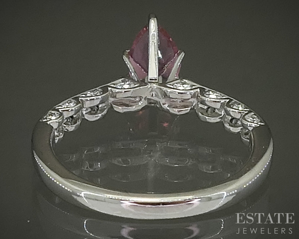 14k White Gold Pear Natural Pink Tourmaline & Diamond Ring 3.5g p31127