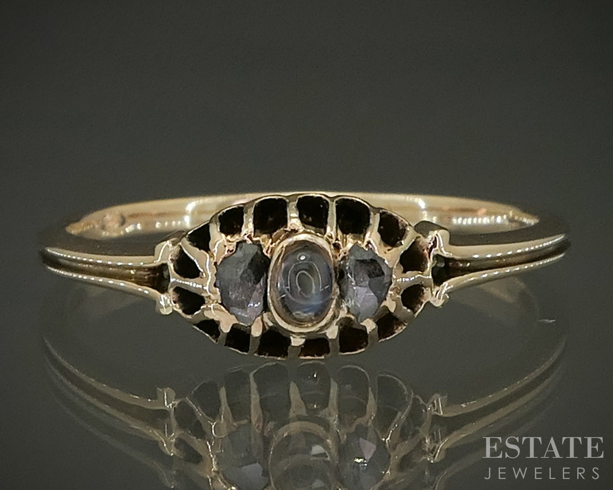 Antique Victorian 14k Yellow Gold Moonstone & Rose Cut Diamond Ring p28700