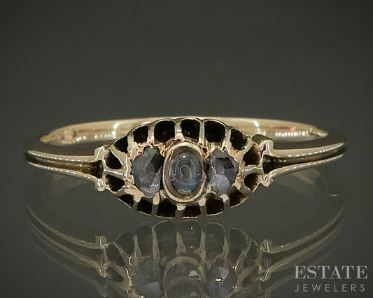 Antique Victorian 14k Yellow Gold Moonstone & Rose Cut Diamond Ring p28700