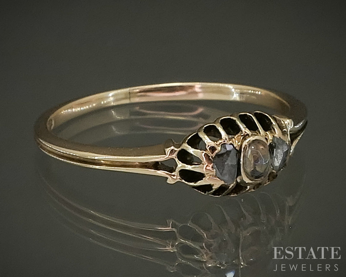 Antique Victorian 14k Yellow Gold Moonstone & Rose Cut Diamond Ring p28700