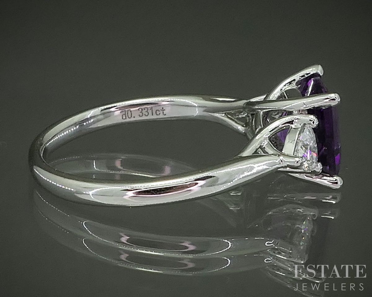 14k White Gold Square Natural Amethyst & Diamond Ladies Ring 3.4g p31129