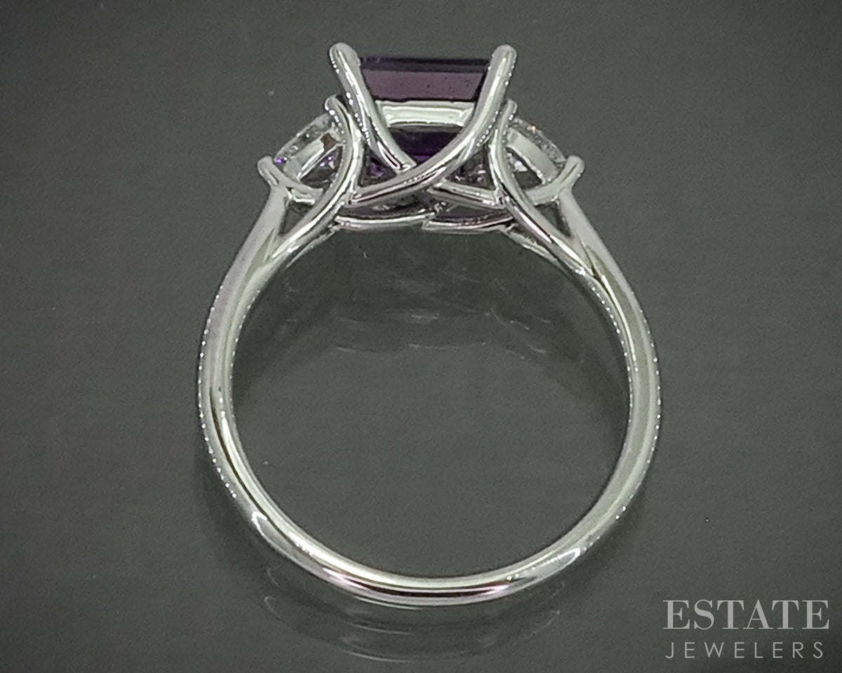 14k White Gold Square Natural Amethyst & Diamond Ladies Ring 3.4g p31129