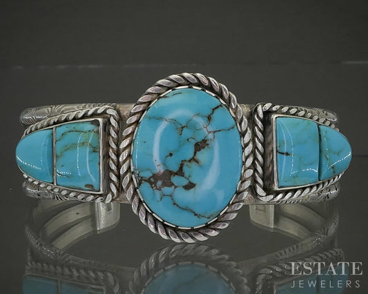 Sterling Navajo Turquoise Fred Harvey Era Signed Cuff Bracelet 61g p25321