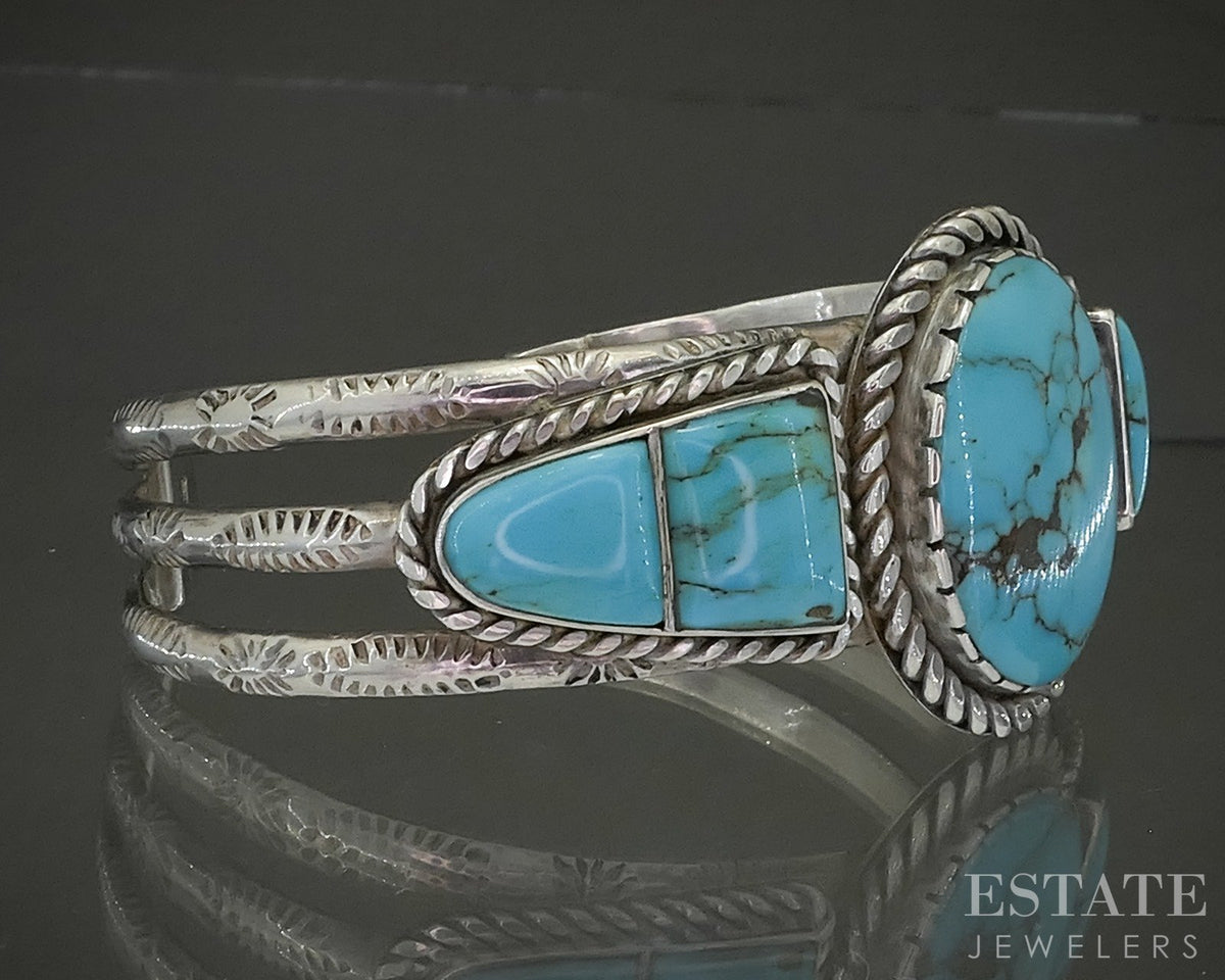 Sterling Navajo Turquoise Fred Harvey Era Signed Cuff Bracelet 61g p25321