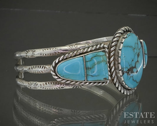 Sterling Navajo Turquoise Fred Harvey Era Signed Cuff Bracelet 61g p25321