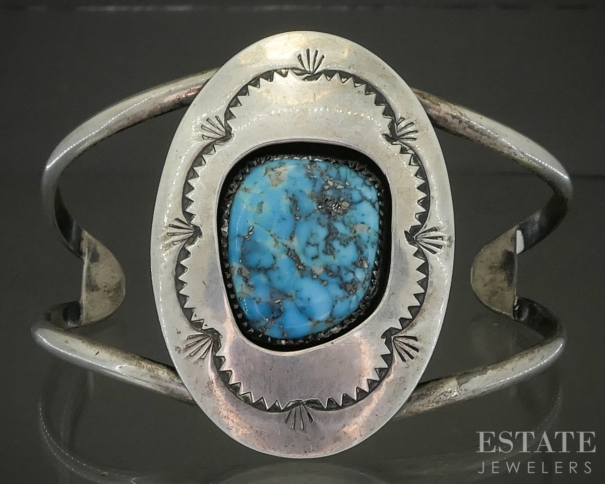 Vintage Sterling Natural Turquoise Beatrice Kee Navajo Cuff Bracelet 38g p26904