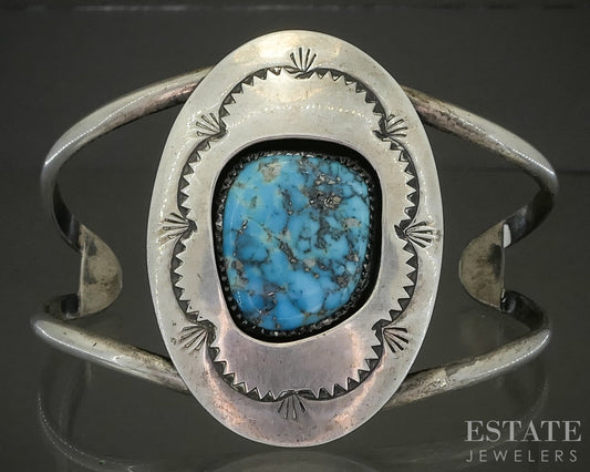 Vintage Sterling Natural Turquoise Beatrice Kee Navajo Cuff Bracelet 38g p26904