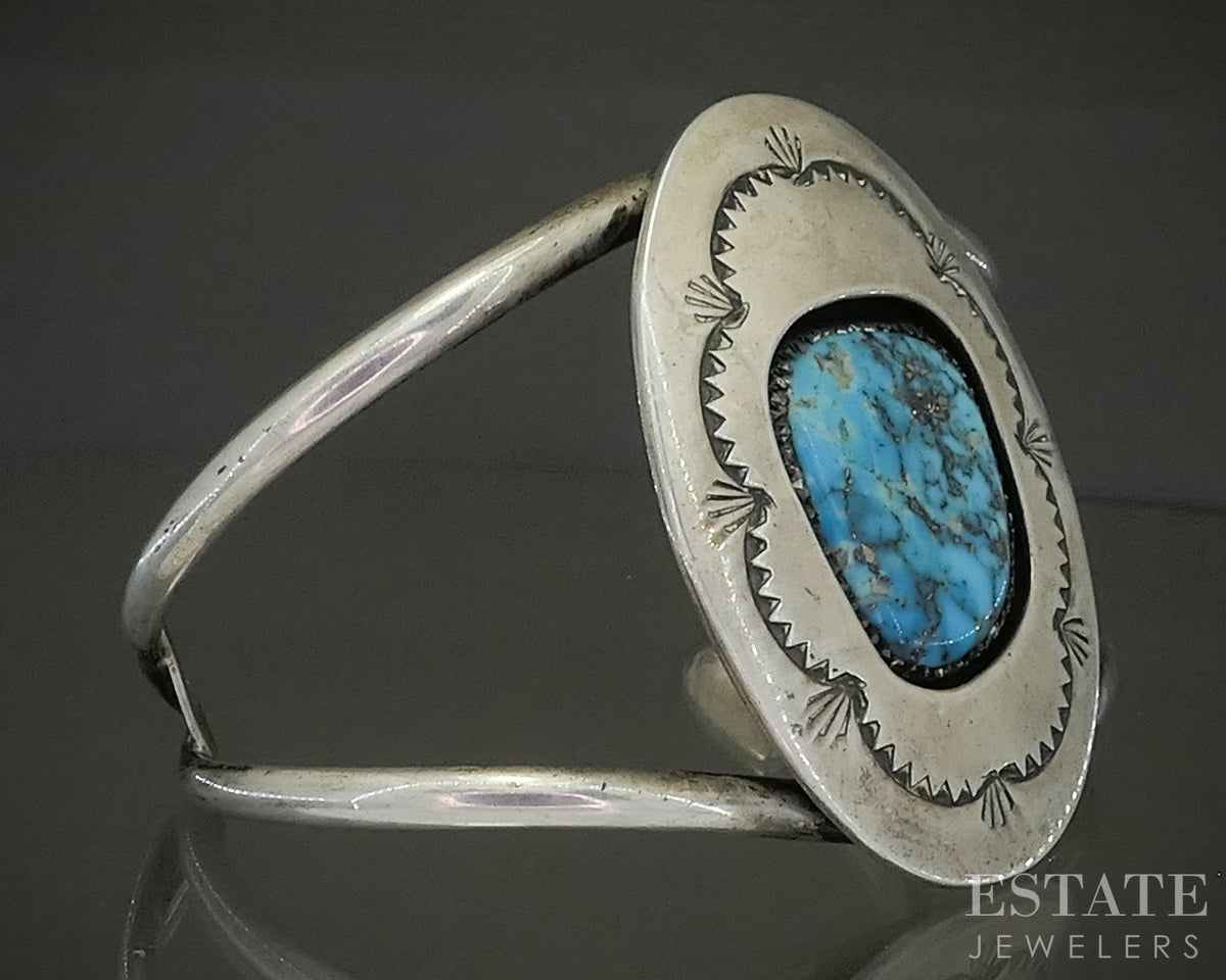 Vintage Sterling Natural Turquoise Beatrice Kee Navajo Cuff Bracelet 38g p26904