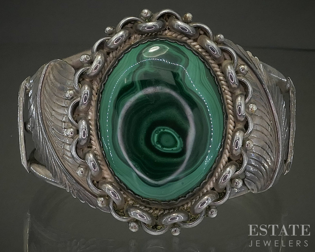 Sterling Waddie Crazyhorse Cochiti Pueblo Tribe Malachite Cuff Bracelet p26594