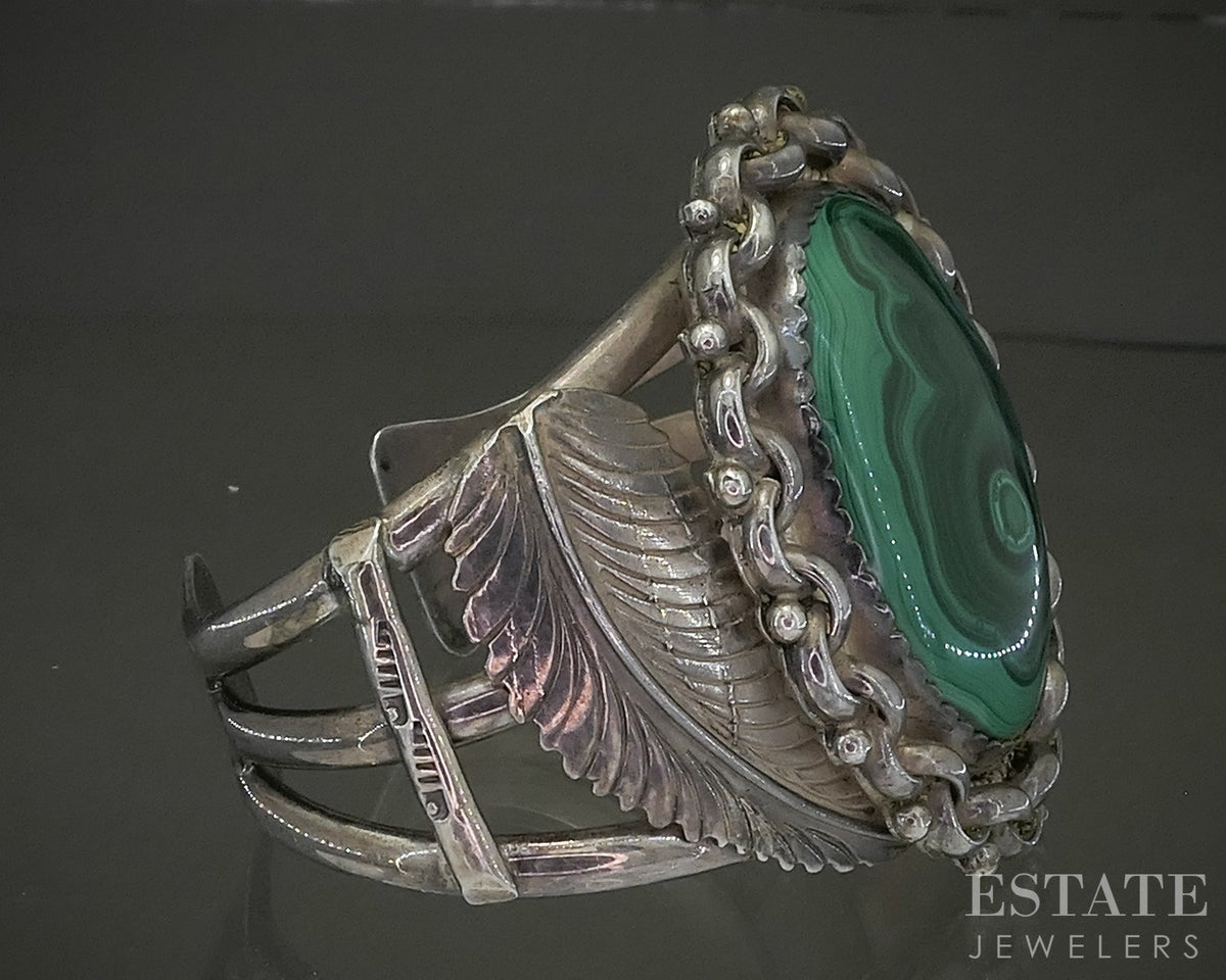 Sterling Waddie Crazyhorse Cochiti Pueblo Tribe Malachite Cuff Bracelet p26594