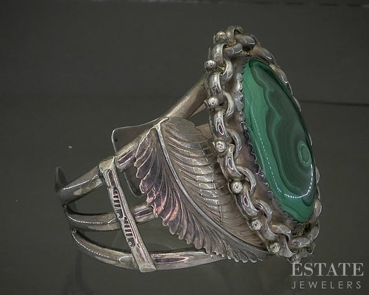 Sterling Waddie Crazyhorse Cochiti Pueblo Tribe Malachite Cuff Bracelet p26594