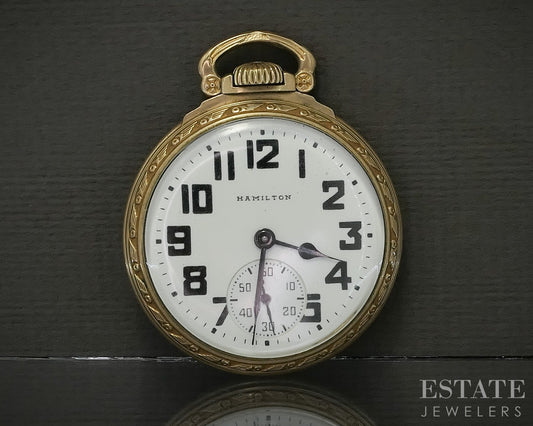 1947 Antique Gold Filled Hamilton 992B 21j Pocket Watch p30436