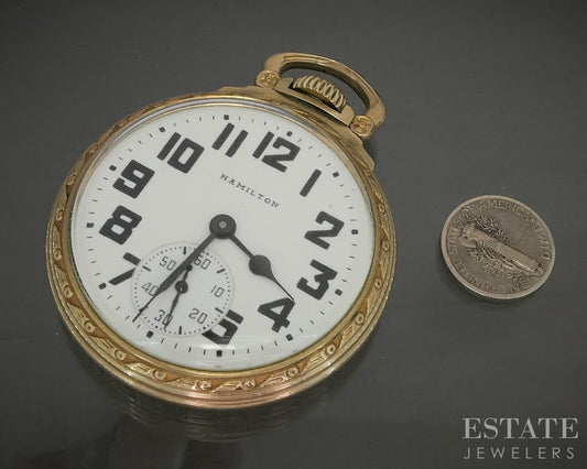 1947 Antique Gold Filled Hamilton 992B 21j Pocket Watch p30436