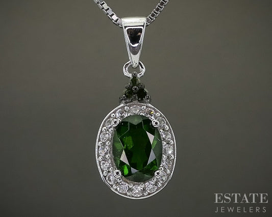 Sterling Natural Chrome Diopside & White Zircon Ladies Necklace 4.9g p31584