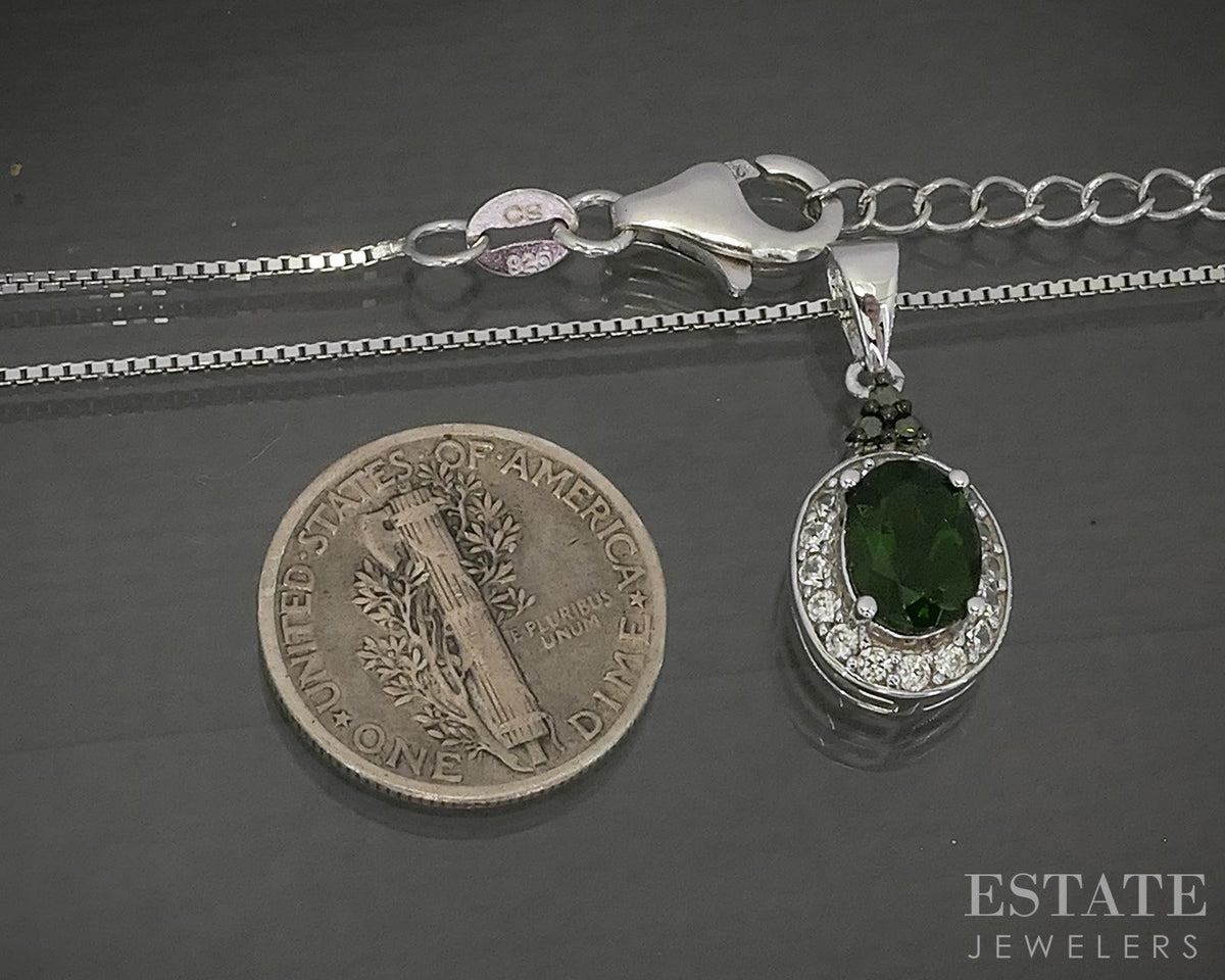 Sterling Natural Chrome Diopside & White Zircon Ladies Necklace 4.9g p31584