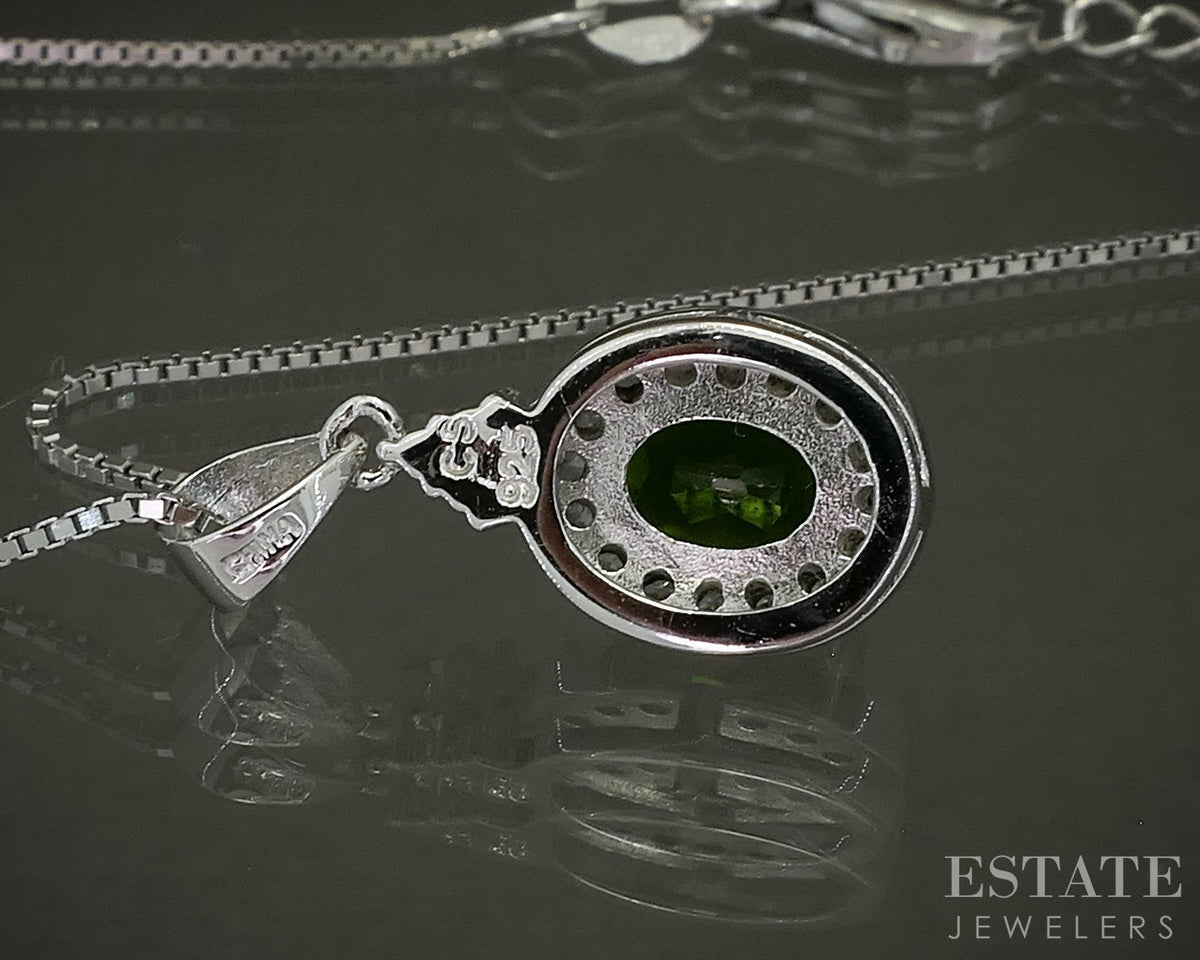 Sterling Natural Chrome Diopside & White Zircon Ladies Necklace 4.9g p31584