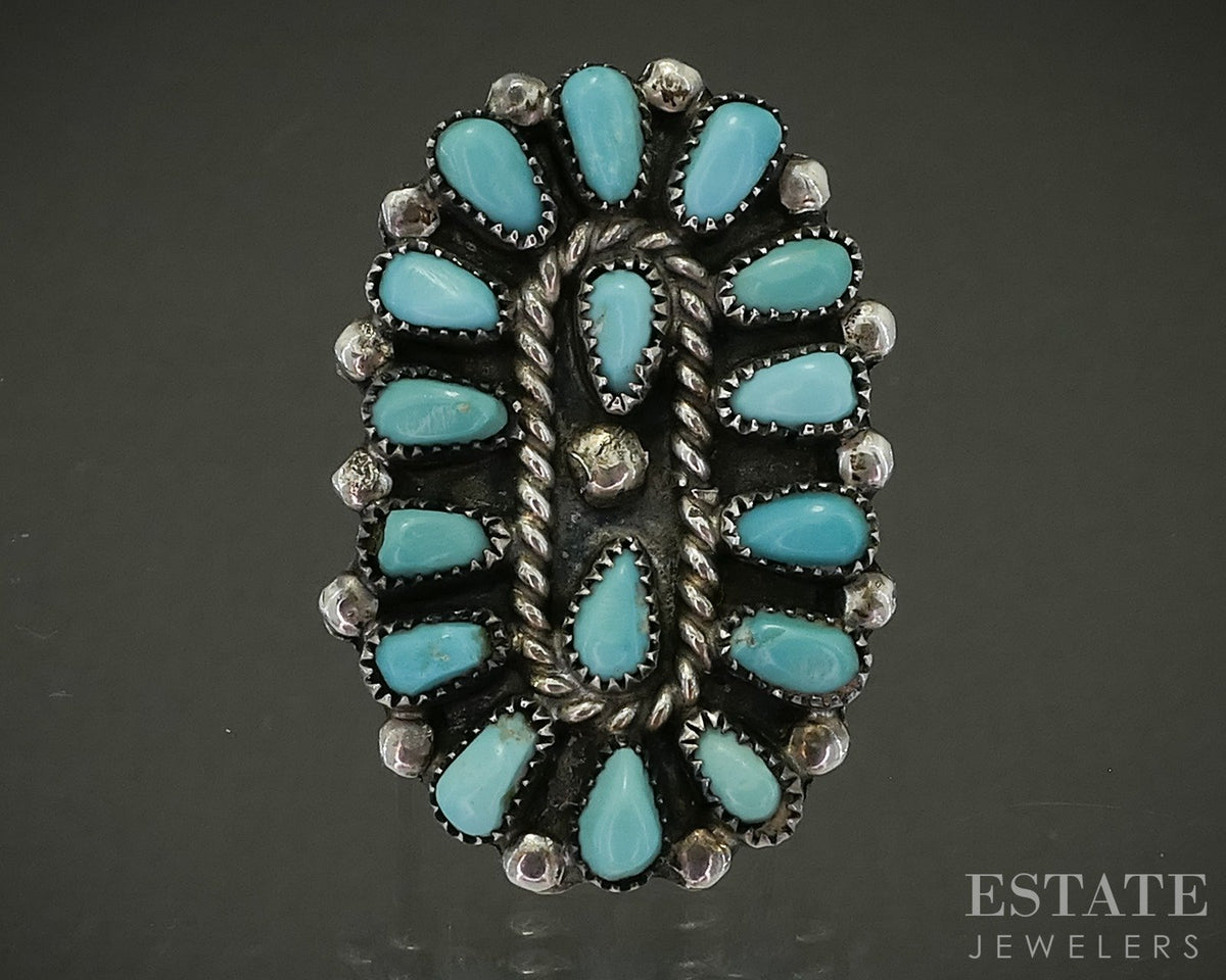 Vintage Sterling Zuni Natural Turquoise Pettit Point Shield Ring 9.7g p29339