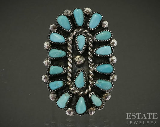 Vintage Sterling Zuni Natural Turquoise Pettit Point Shield Ring 9.7g p29339