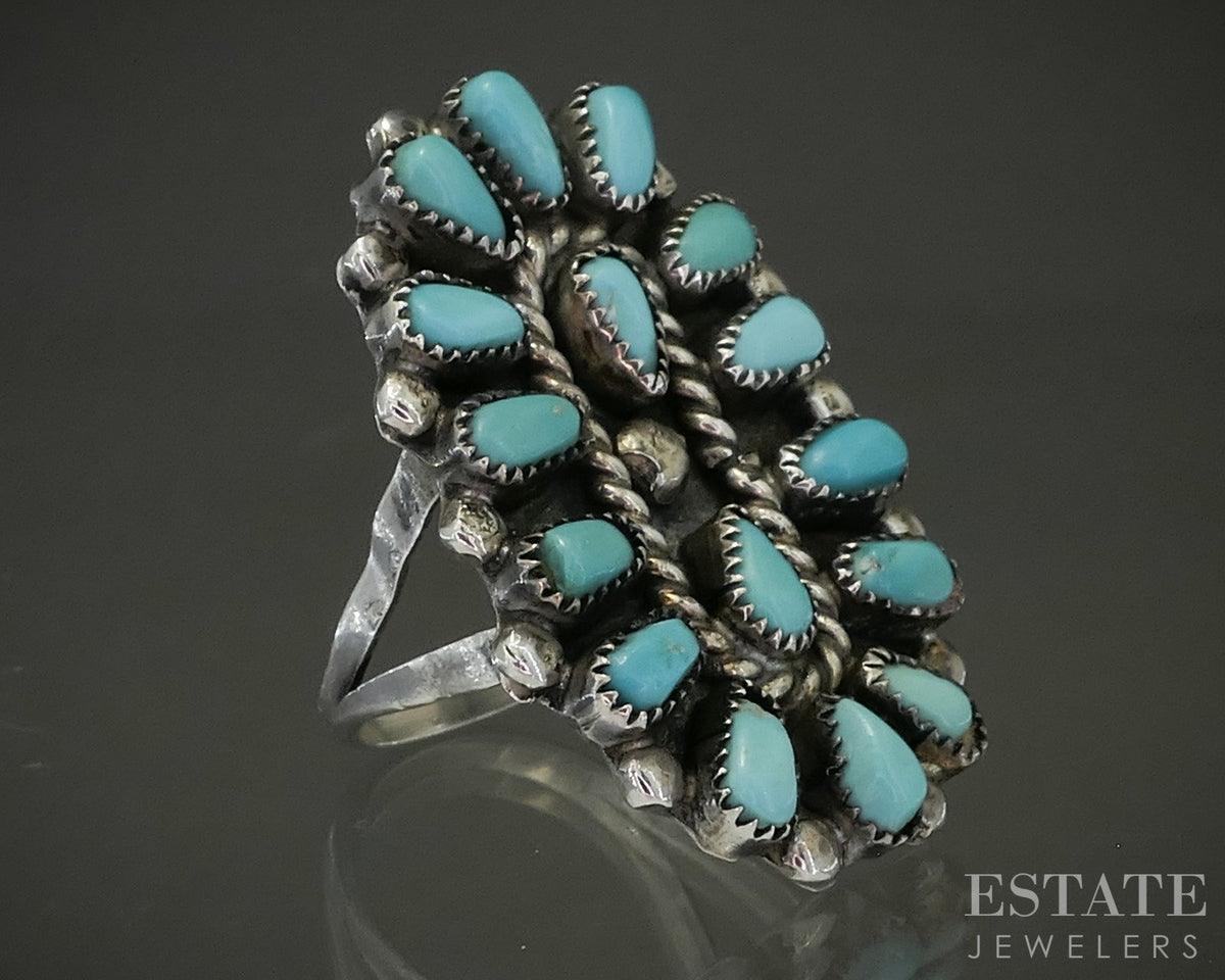 Vintage Sterling Zuni Natural Turquoise Pettit Point Shield Ring 9.7g p29339