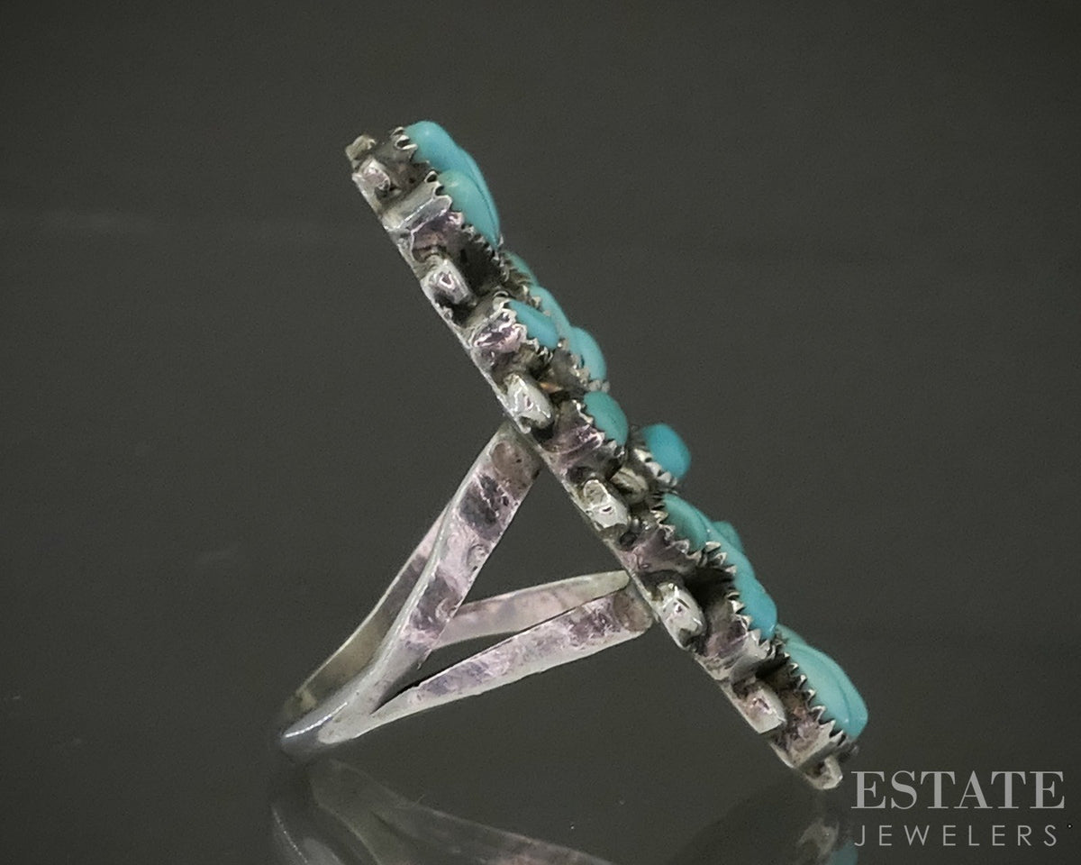 Vintage Sterling Zuni Natural Turquoise Pettit Point Shield Ring 9.7g p29339
