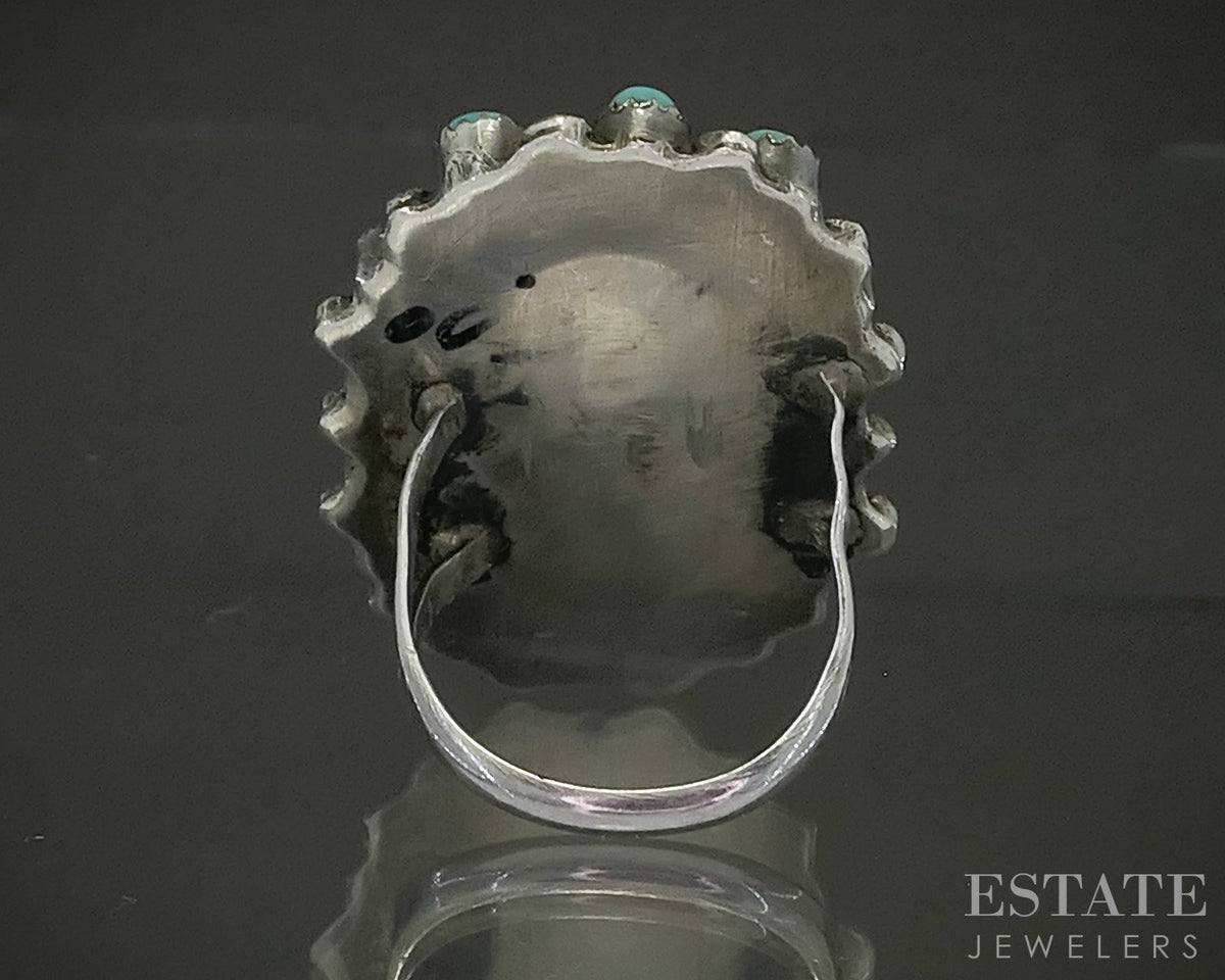 Vintage Sterling Zuni Natural Turquoise Pettit Point Shield Ring 9.7g p29339