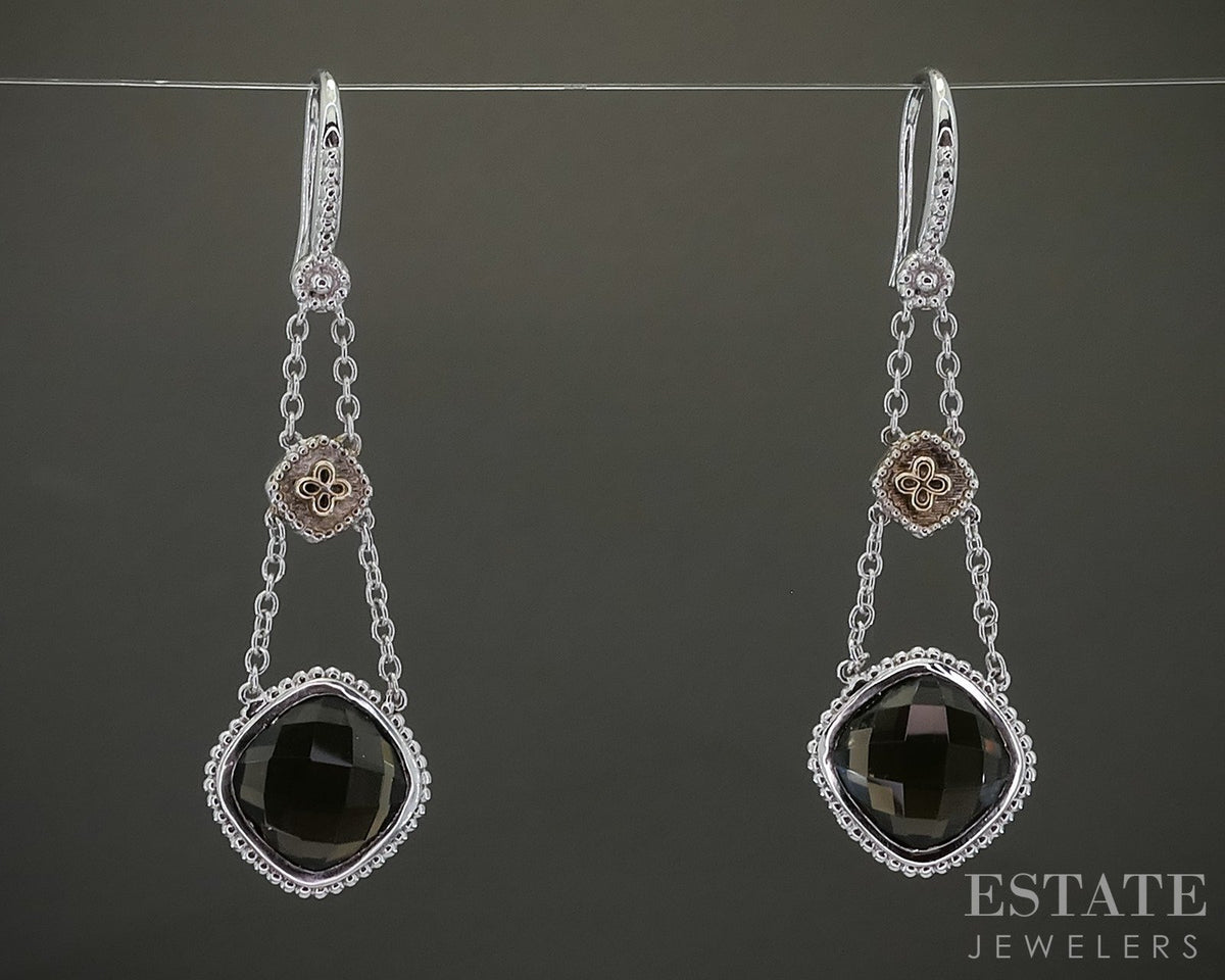 18k & Sterling Gabriel & Co. Natural Smoky Quartz Dangle Earrings 5.4g p22599