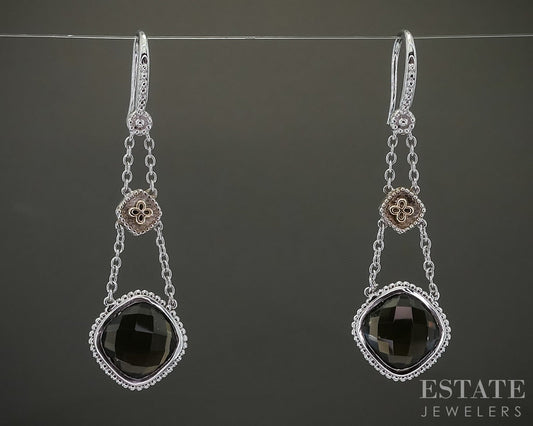 18k & Sterling Gabriel & Co. Natural Smoky Quartz Dangle Earrings 5.4g p22599
