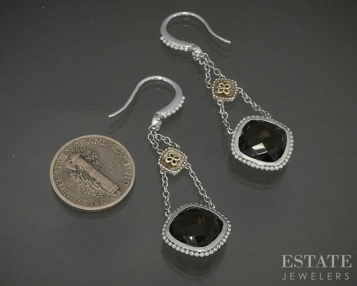 18k & Sterling Gabriel & Co. Natural Smoky Quartz Dangle Earrings 5.4g p22599
