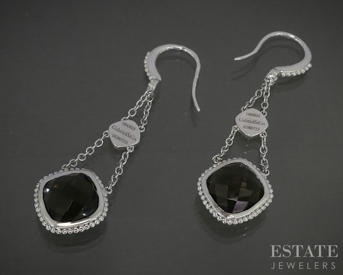 18k & Sterling Gabriel & Co. Natural Smoky Quartz Dangle Earrings 5.4g p22599