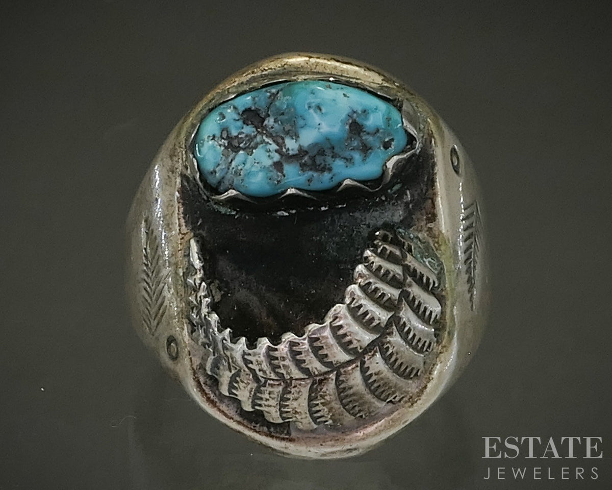 Vintage Sterling Natural Turquoise Navajo Mens Ring 31.5g p25322