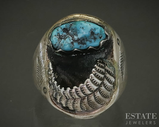 Vintage Sterling Natural Turquoise Navajo Mens Ring 31.5g p25322