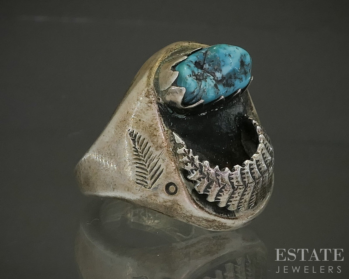 Vintage Sterling Natural Turquoise Navajo Mens Ring 31.5g p25322