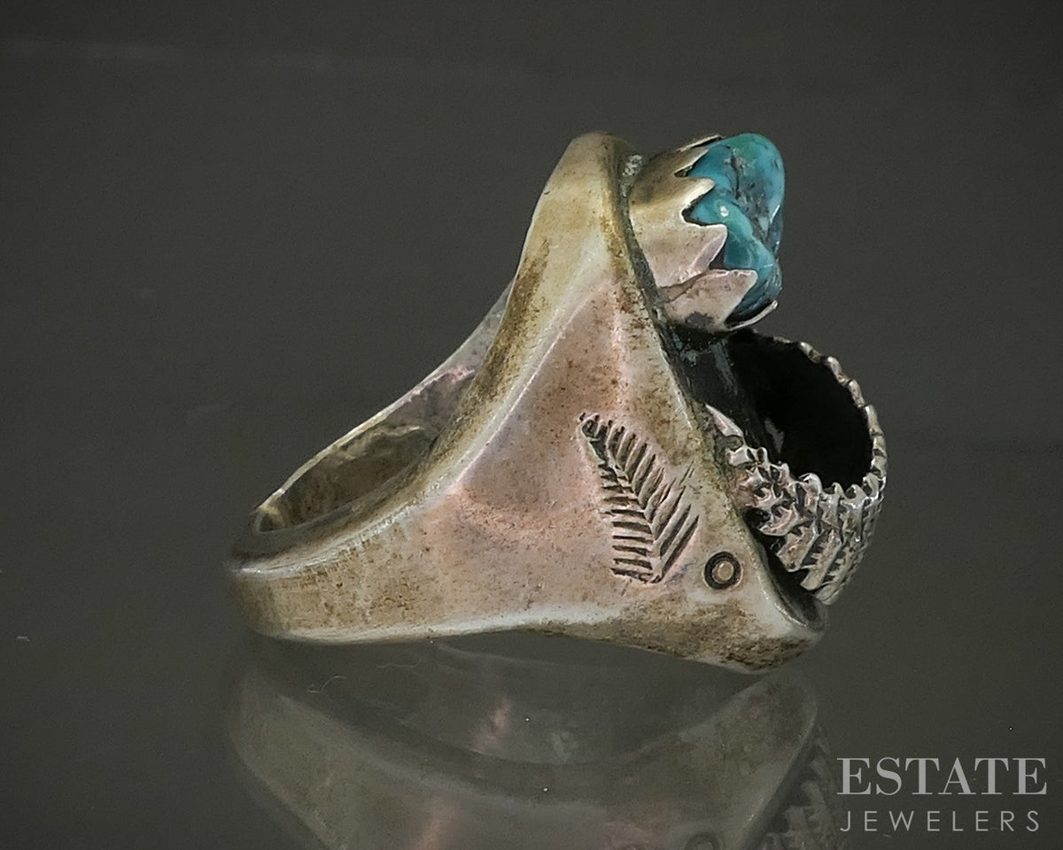 Vintage Sterling Natural Turquoise Navajo Mens Ring 31.5g p25322