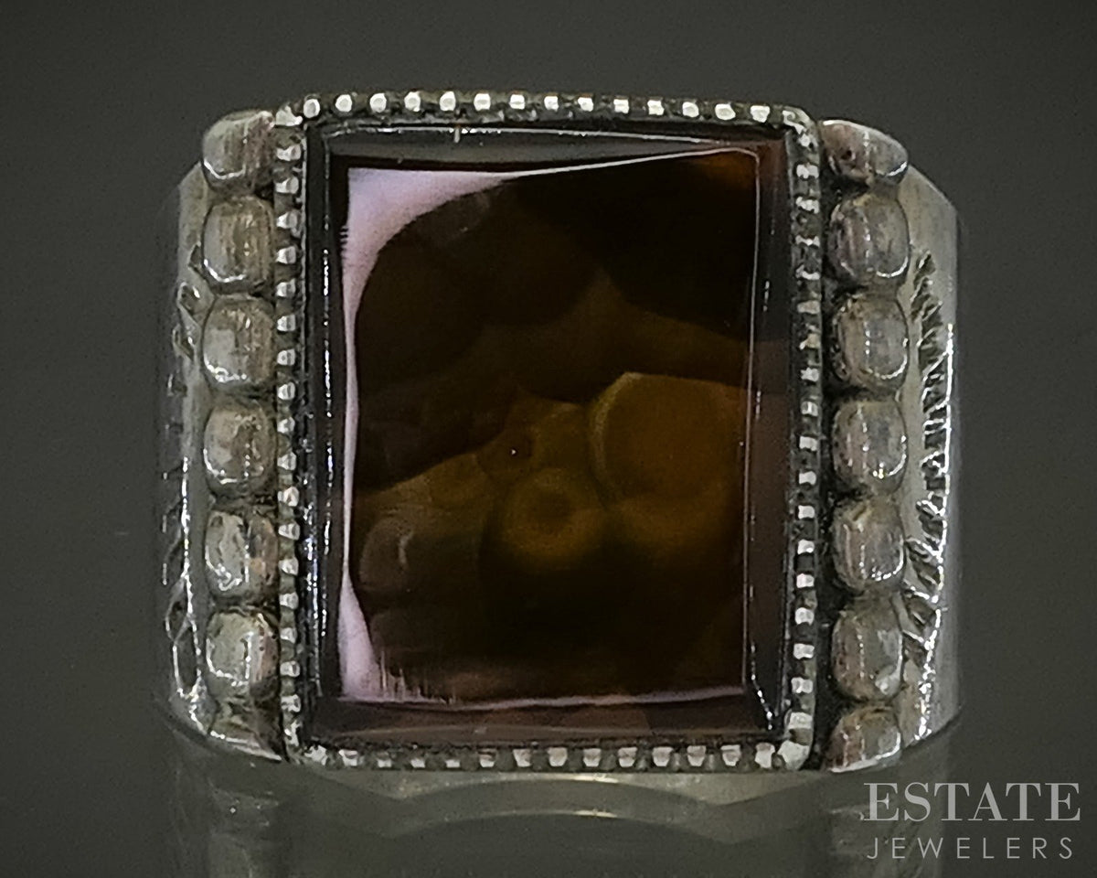 Vintage Sterling Natural Fire Agate Native American Mens Ring 10g p25323
