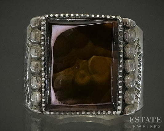 Vintage Sterling Natural Fire Agate Native American Mens Ring 10g p25323
