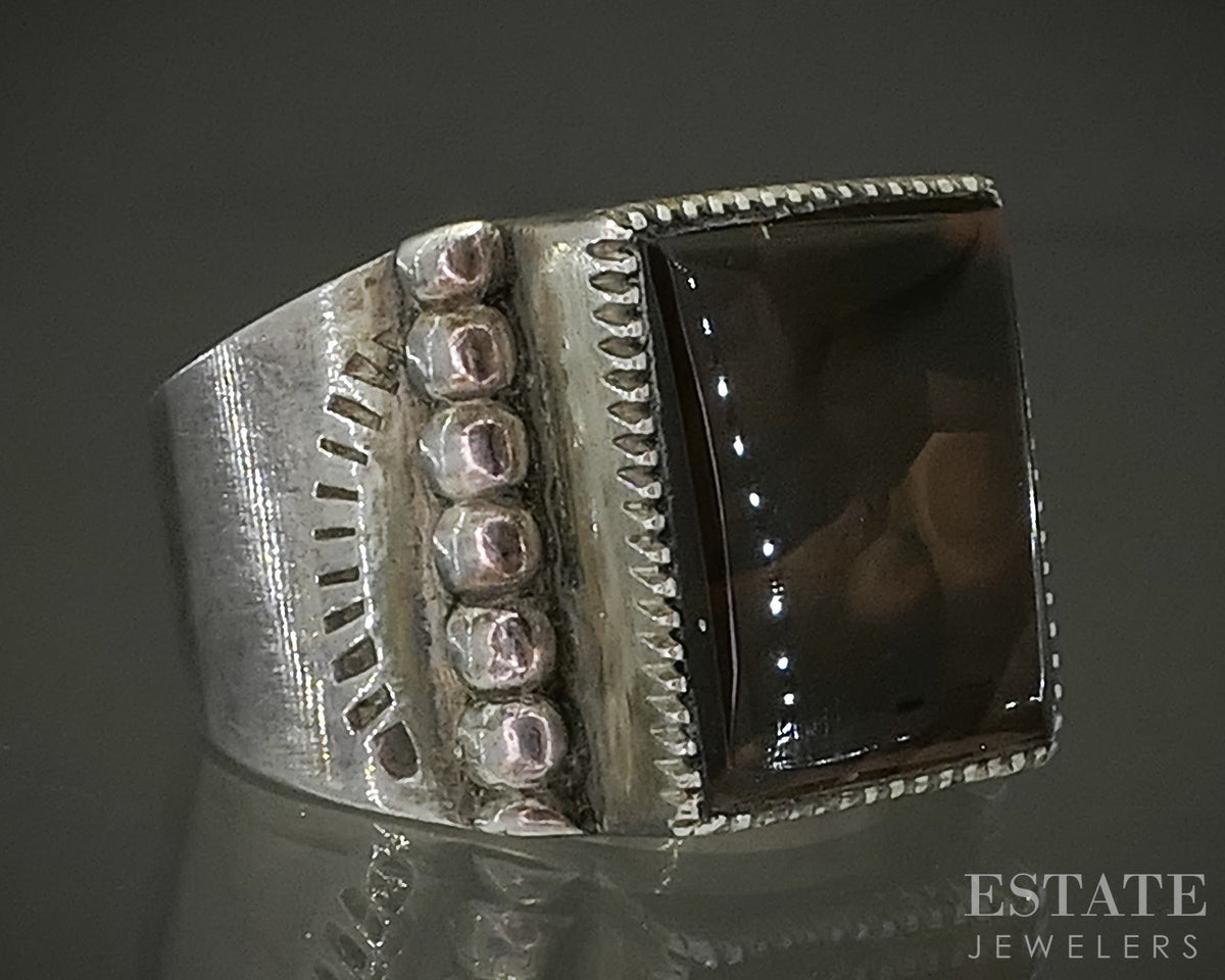 Vintage Sterling Natural Fire Agate Native American Mens Ring 10g p25323