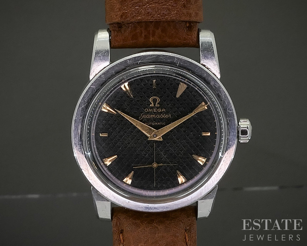 Vintage 1952 Omega Seamaster Bumper 2576 Black Honeycomb Dial Watch p29037