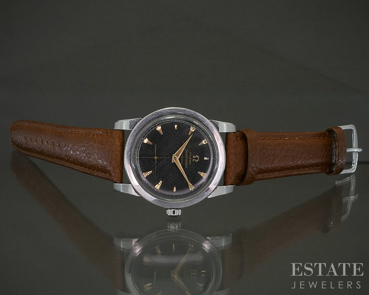 Vintage 1952 Omega Seamaster Bumper 2576 Black Honeycomb Dial Watch p29037