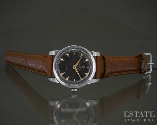 Vintage 1952 Omega Seamaster Bumper 2576 Black Honeycomb Dial Watch p29037