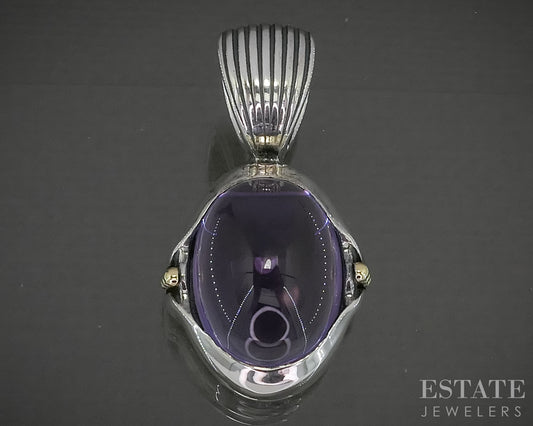 18k & Sterling Lagos Caviar Cabochon Natural Amethyst Pendant 18.4g p30019