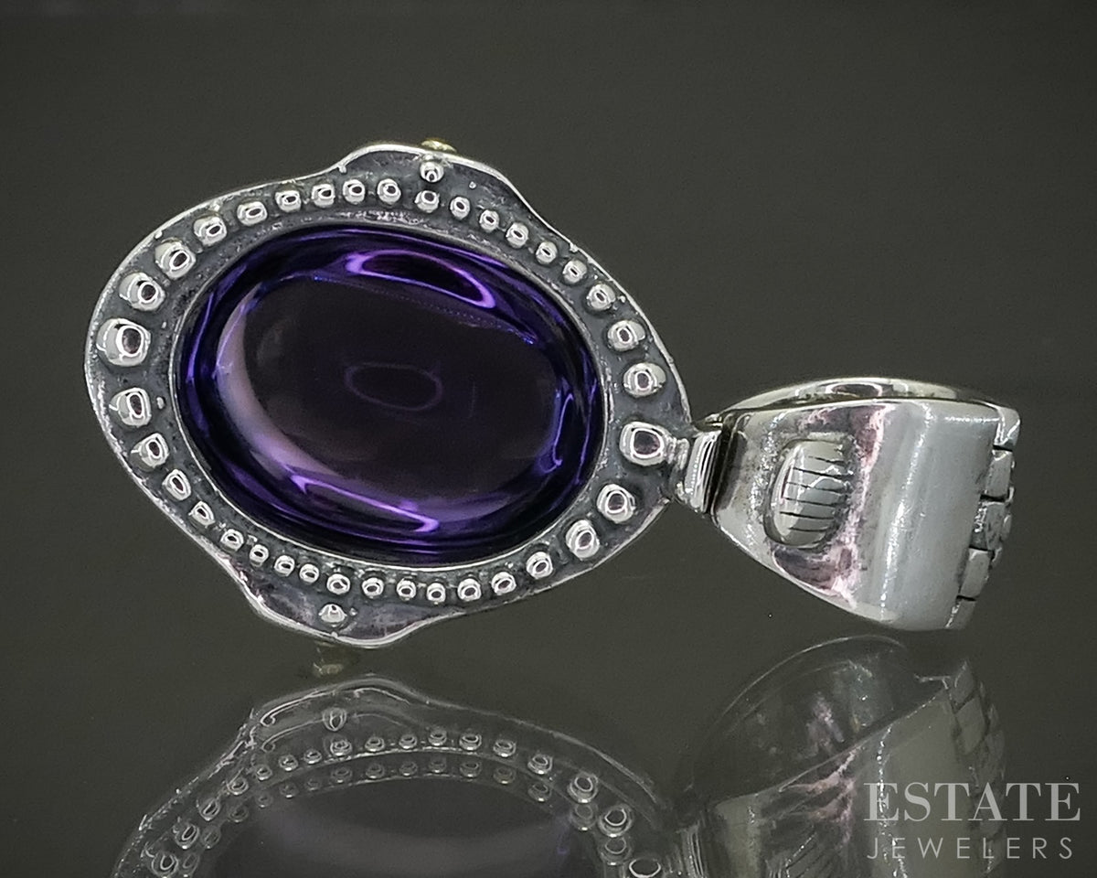 18k & Sterling Lagos Caviar Cabochon Natural Amethyst Pendant 18.4g p30019