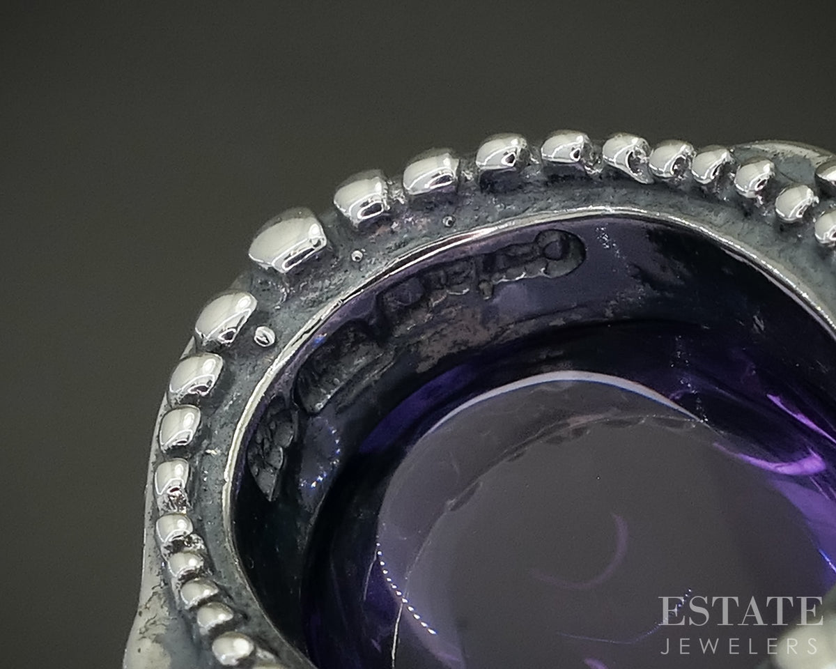 18k & Sterling Lagos Caviar Cabochon Natural Amethyst Pendant 18.4g p30019