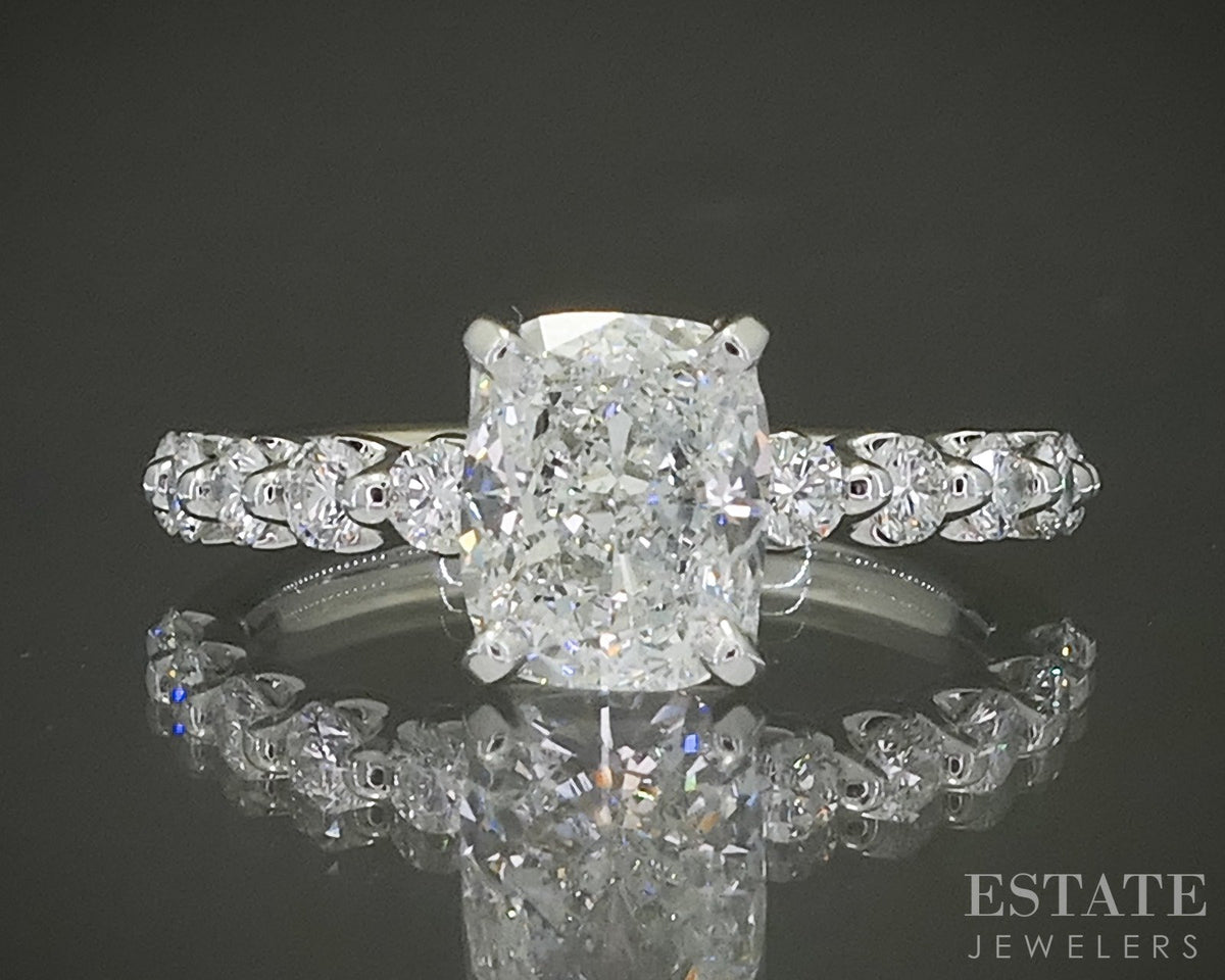 14k White Gold GIA Cushion Natural 1.60ct Diamond Engagement Ring 3.0g p29934